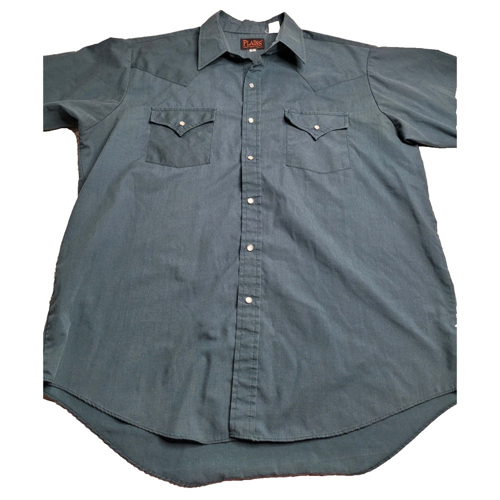 Vintage Plains Western Wear Green‎ Short Sleeve Snap Front Men's Large